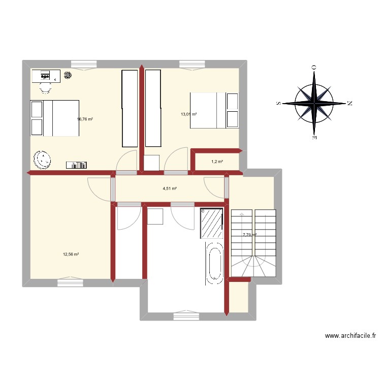 Maison_étage. Plan de 6 pièces et 56 m2