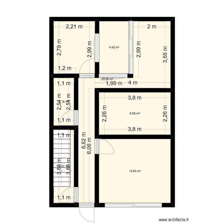 maison aourir. Plan de 6 pièces et 53 m2