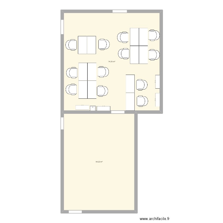 Bureau Rémi. Plan de 2 pièces et 129 m2