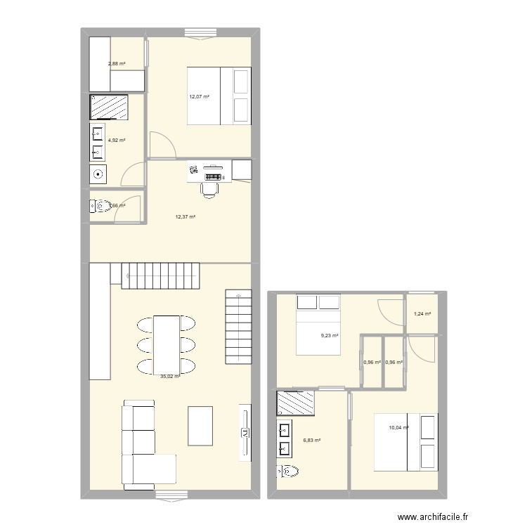 Maison Marsat. Plan de 12 pièces et 98 m2