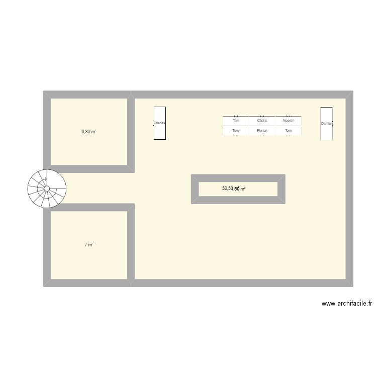 Réagencement plateau NW. Plan de 4 pièces et 70 m2