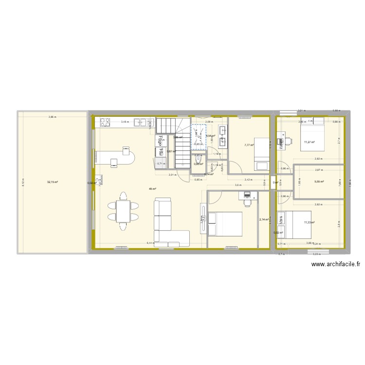 CHD3. Plan de 18 pièces et 136 m2