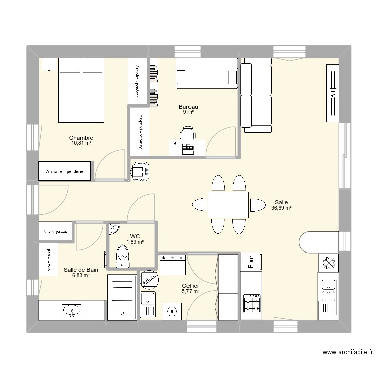 Isa9x8v3. Plan de 6 pièces et 71 m2