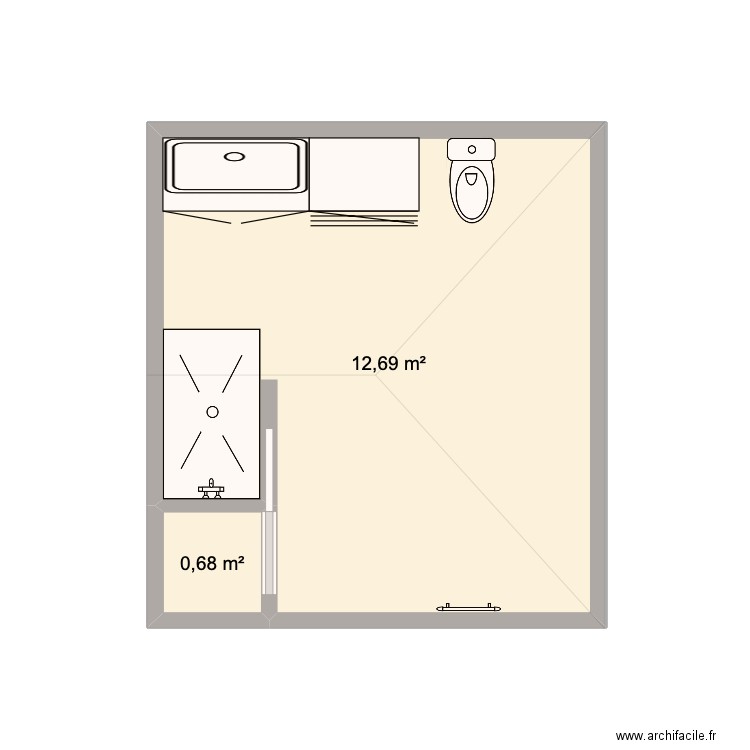 salle de bain. Plan de 2 pièces et 13 m2