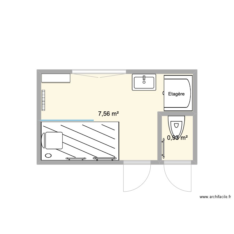 SDB après Petitjean. Plan de 2 pièces et 8 m2