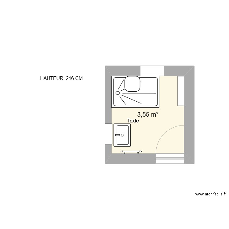 SDB 1 ER. Plan de 1 pièce et 4 m2