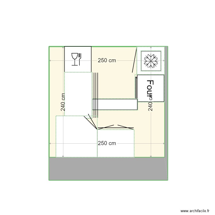 Cuisine LS. Plan de 1 pièce et 6 m2