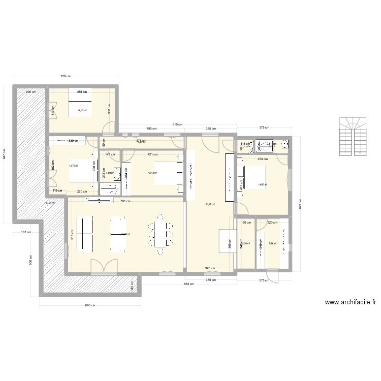 Prejet Resty RDC. Plan de 13 pièces et 185 m2