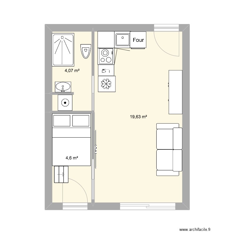 Plan FM. Plan de 3 pièces et 28 m2