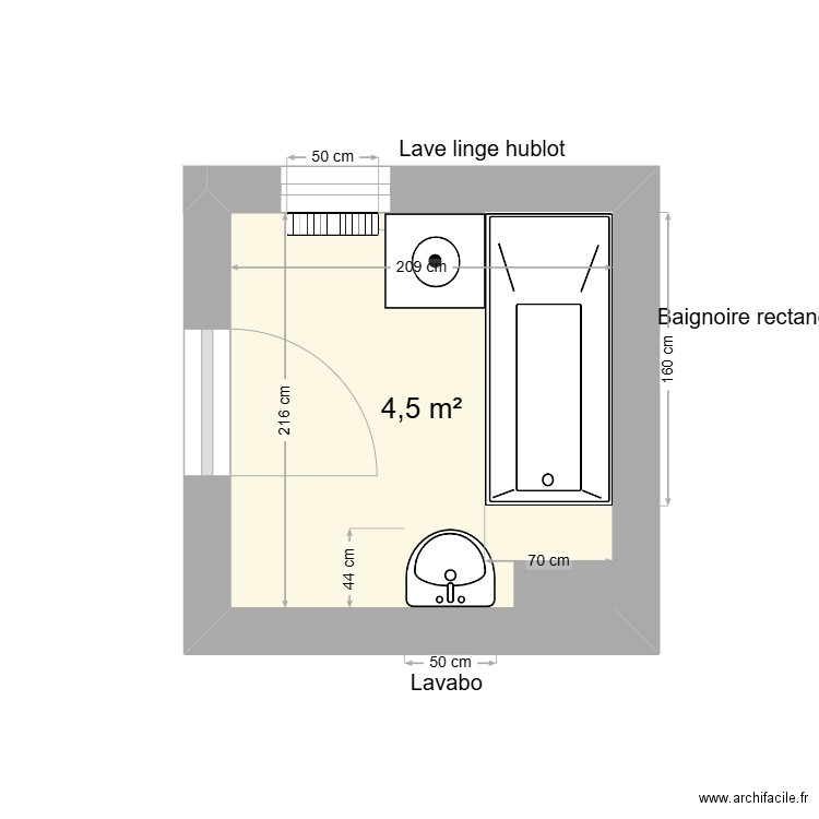 JOHANN SDB actuelle. Plan de 1 pièce et 5 m2