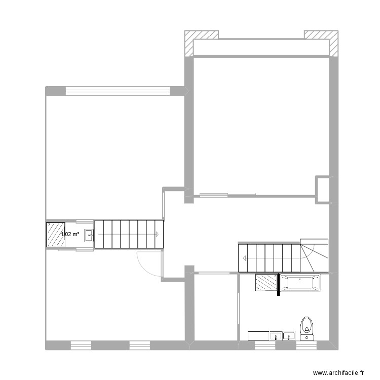 1 er etage . Plan de 7 pièces et 59 m2