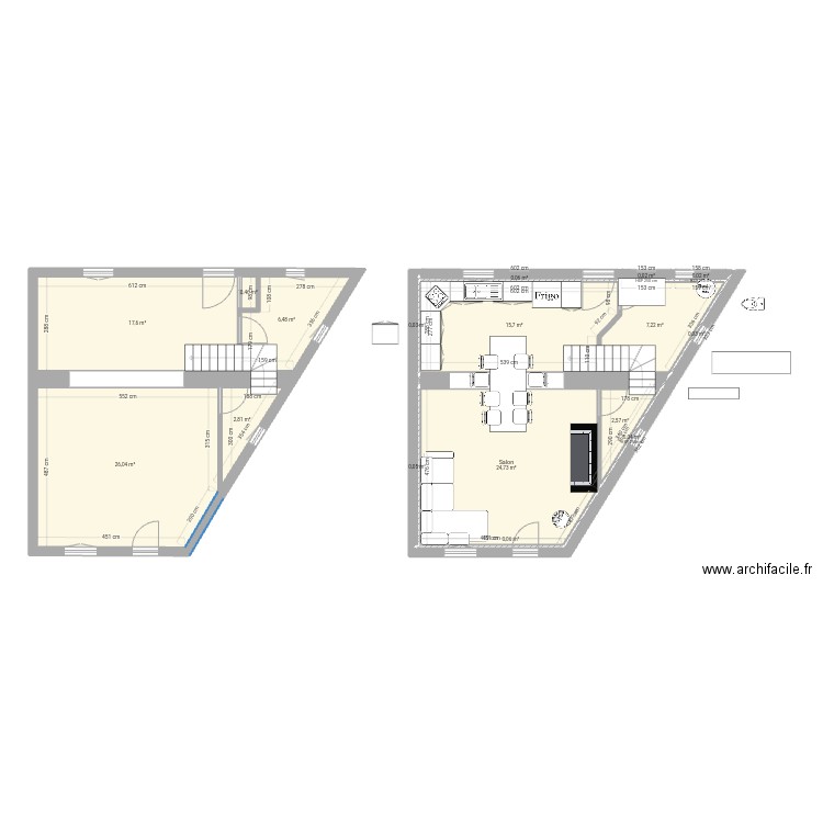 Rdc. Plan de 17 pièces et 104 m2