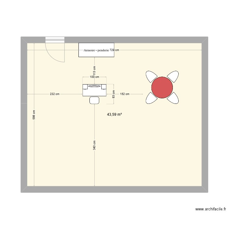 zzui. Plan de 1 pièce et 44 m2