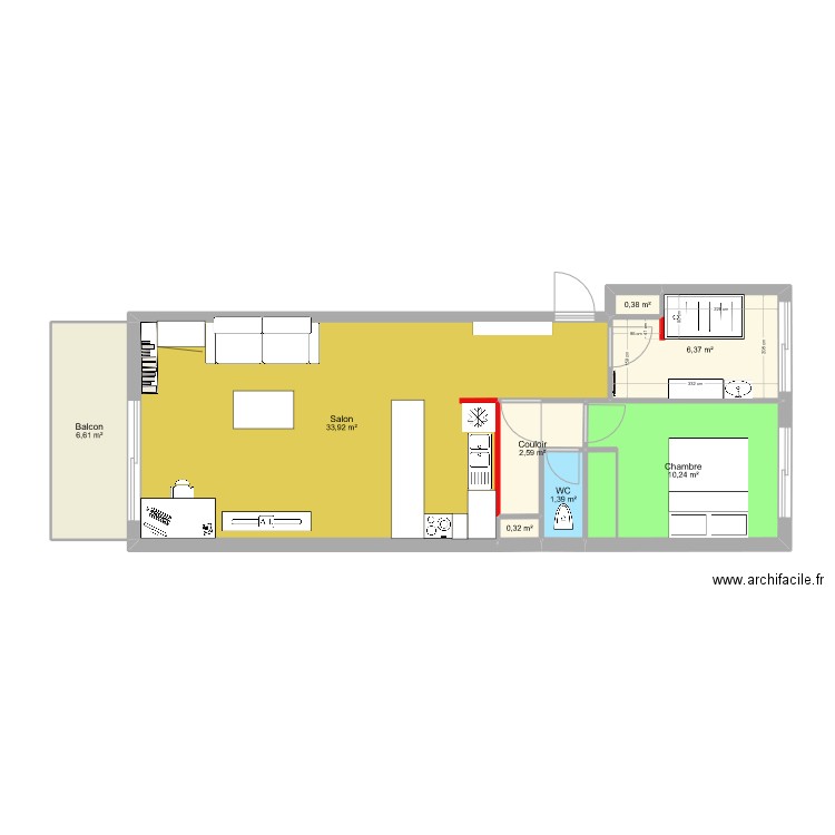 Puteaux. Plan de 8 pièces et 62 m2