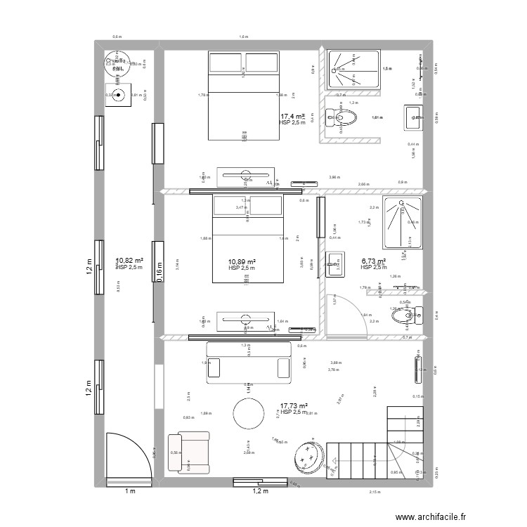 RDC La Llagonne.Mathias.mobilier. Plan de 5 pièces et 64 m2