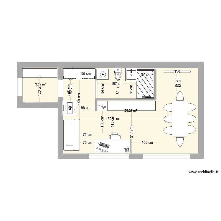 extension Paul Marchal. Plan de 2 pièces et 32 m2