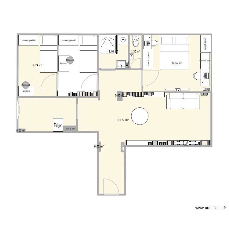 réaménagement. Plan de 9 pièces et 60 m2