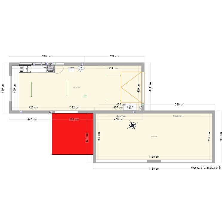 Fournil PC. Plan de 2 pièces et 106 m2