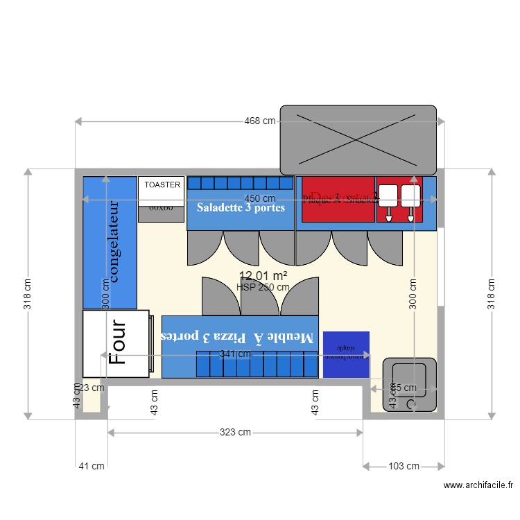 CUISINE SANDWICH/PIZZA. Plan de 1 pièce et 12 m2