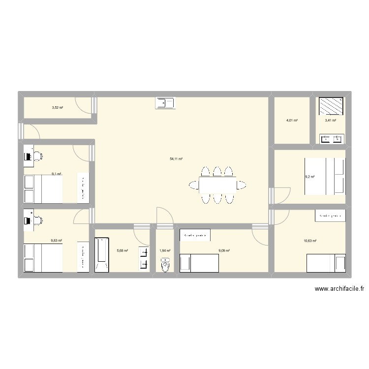 1 er essaie. Plan de 11 pièces et 121 m2