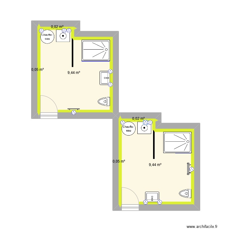 salle de bain app 1. Plan de 6 pièces et 19 m2