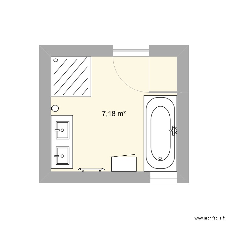 SDB. Plan de 1 pièce et 7 m2