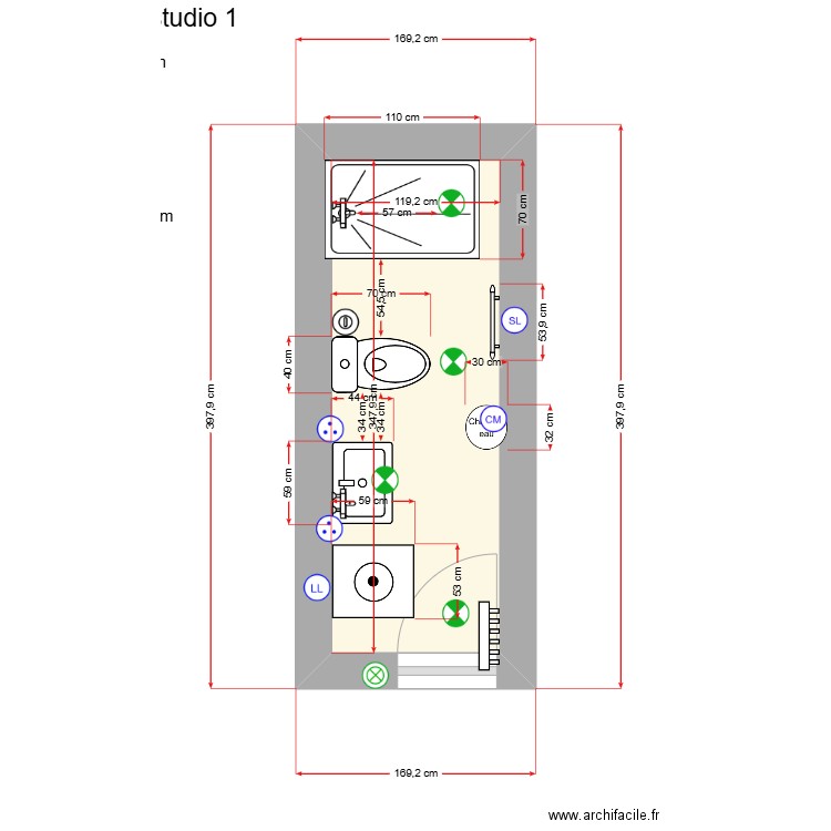 salle de bain st gd 1. Plan de 1 pièce et 4 m2