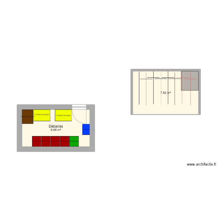 cabanon poubelle. Plan de 2 pièces et 14 m2