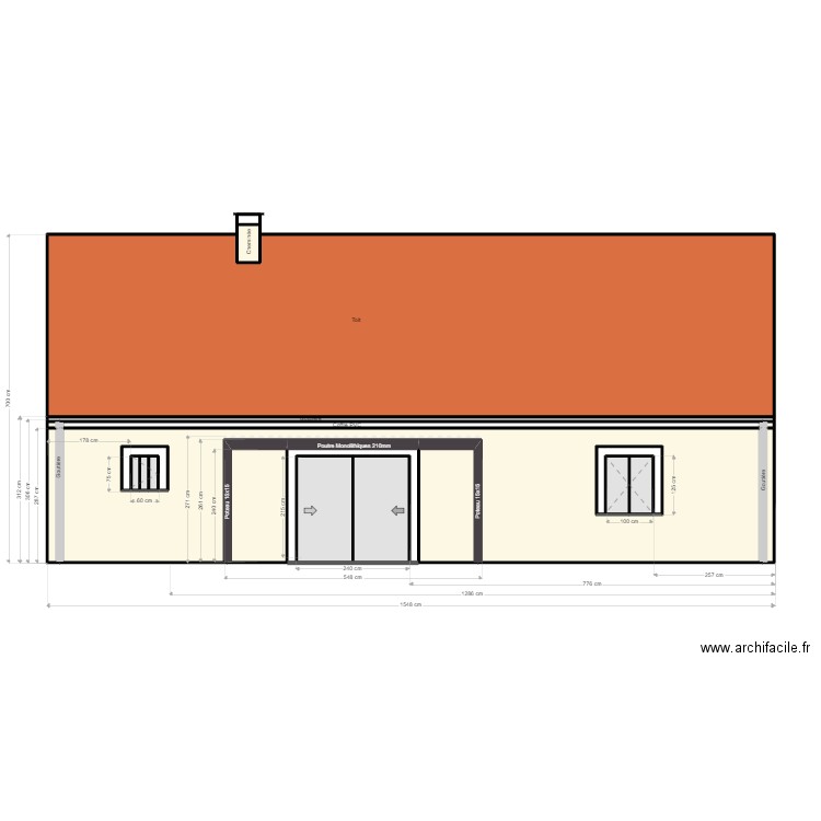 Coupe AA MOREAU. Plan de 22 pièces et 106 m2