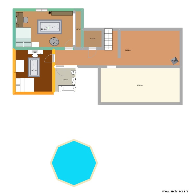 Sous-sol. Plan de 7 pièces et 111 m2