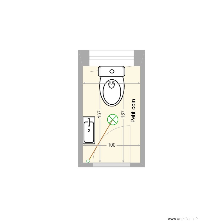 Electricité toilettes. Plan de 1 pièce et 2 m2