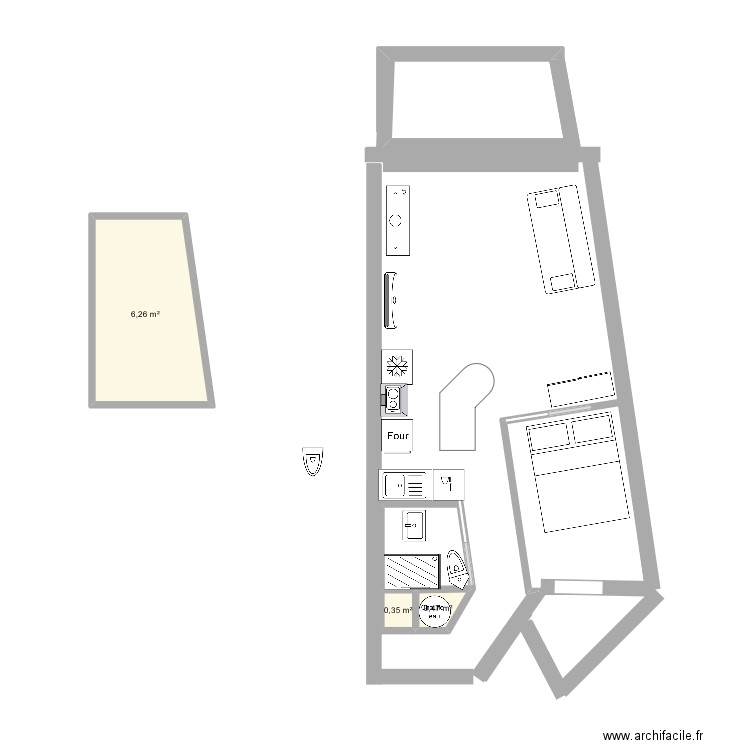 AlbaCap2. Plan de 3 pièces et 7 m2