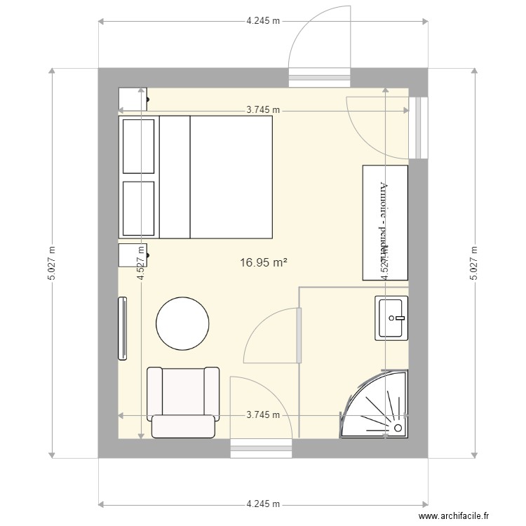 Chambre 2 chalet version 4. Plan de 1 pièce et 17 m2