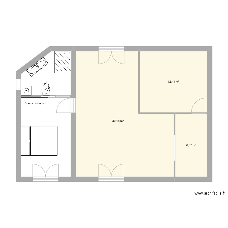 Extension Pins justaret. Plan de 3 pièces et 49 m2