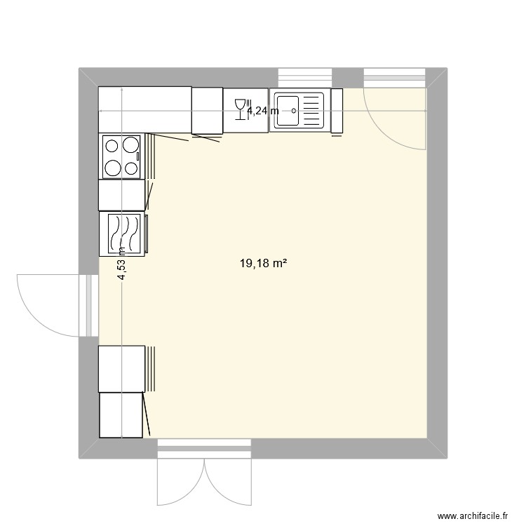 cuisine ISA. Plan de 1 pièce et 19 m2