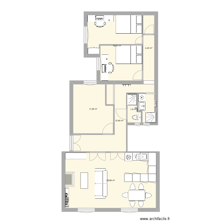 plan 2. Plan de 6 pièces et 77 m2