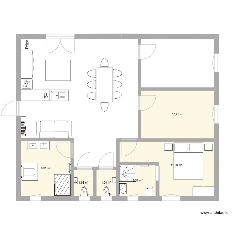 2ème Gite . Plan de 6 pièces et 36 m2