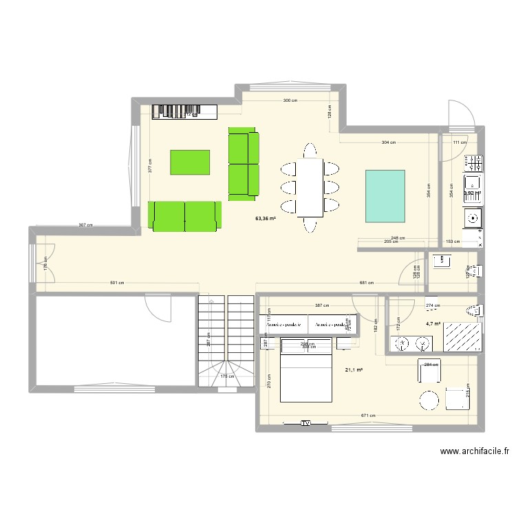 Pla RDC. Plan de 4 pièces et 93 m2