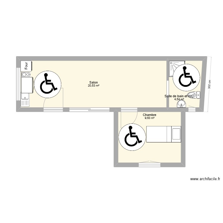 Modèle Jasmin. Plan de 3 pièces et 35 m2