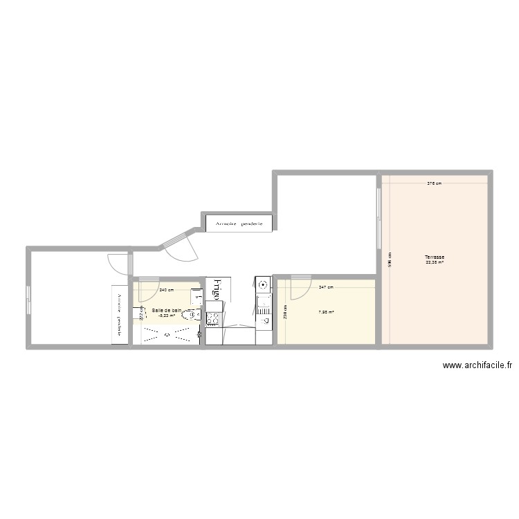 Appartement Peniscola los baladres. Plan de 3 pièces et 36 m2