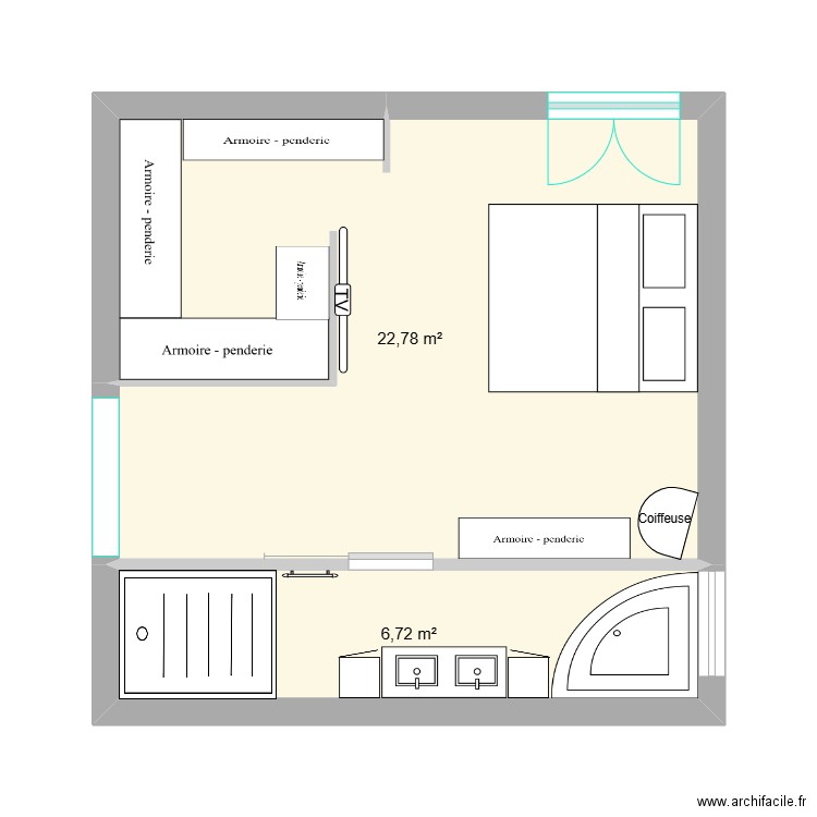 Suite parentale 2. Plan de 2 pièces et 30 m2