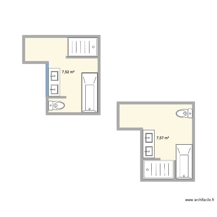 DARCHEVILLE SDB. Plan de 2 pièces et 15 m2