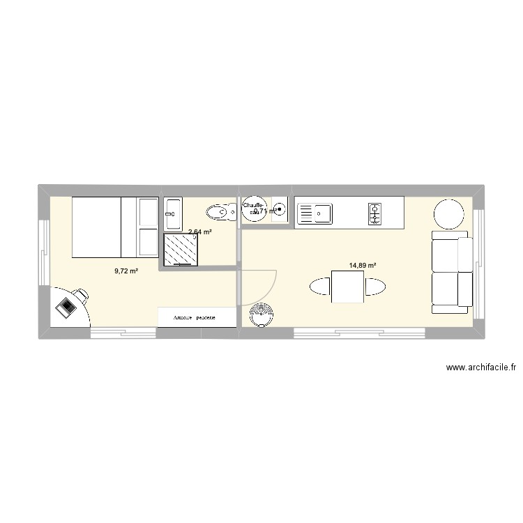 petite maison. Plan de 4 pièces et 28 m2