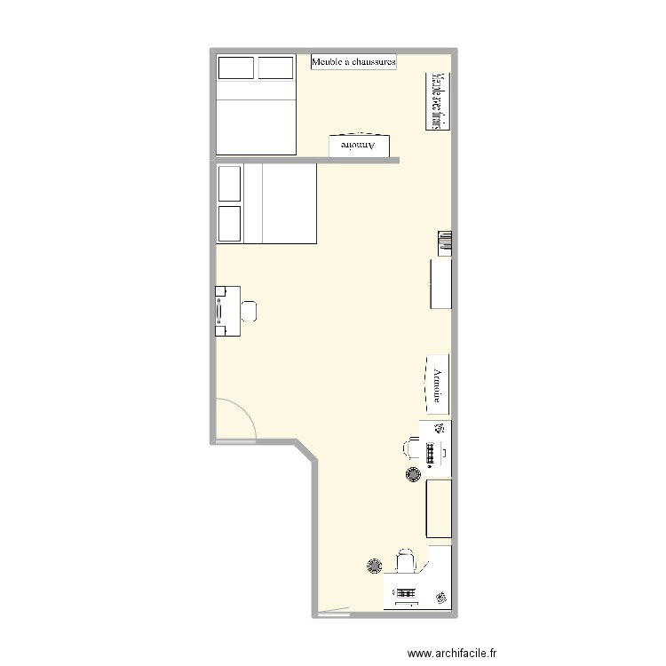 Plan chambre. Plan de 1 pièce et 44 m2