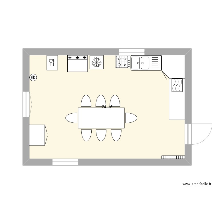 Aménagement cuisine thérapeutique . Plan de 1 pièce et 24 m2