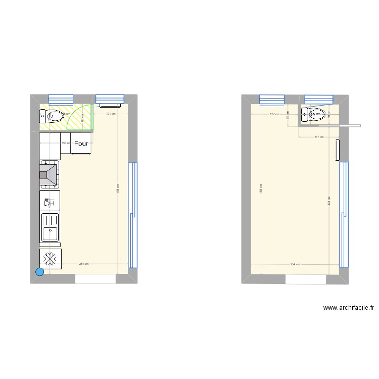 Cuisine23. Plan de 4 pièces et 25 m2