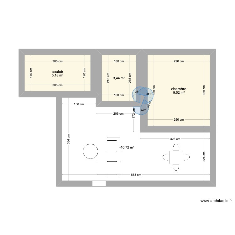 girafe. Plan de 4 pièces et 38 m2