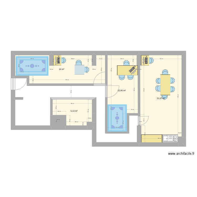 Cabinet reel. Plan de 7 pièces et 54 m2