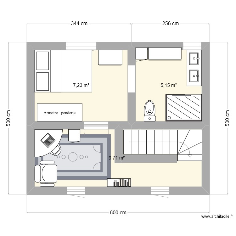 etage maison vincenzo. Plan de 3 pièces et 22 m2