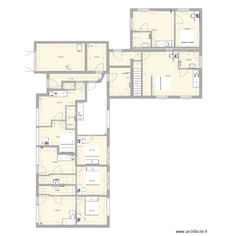 leon bollée 3. Plan de 18 pièces et 169 m2